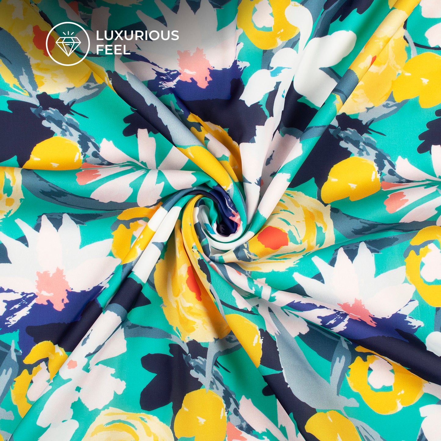 Abstract Floral Digital Print Imported Satin Fabric