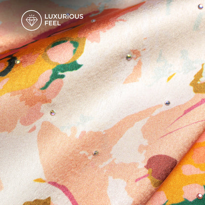Floral Elegance Digital Print Premium Swarovski Hand Work Japan Satin Fabric