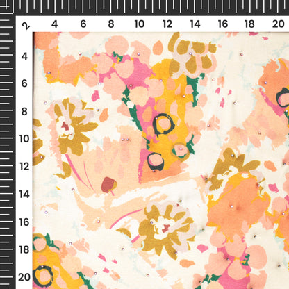 Floral Elegance Digital Print Premium Swarovski Hand Work Japan Satin Fabric