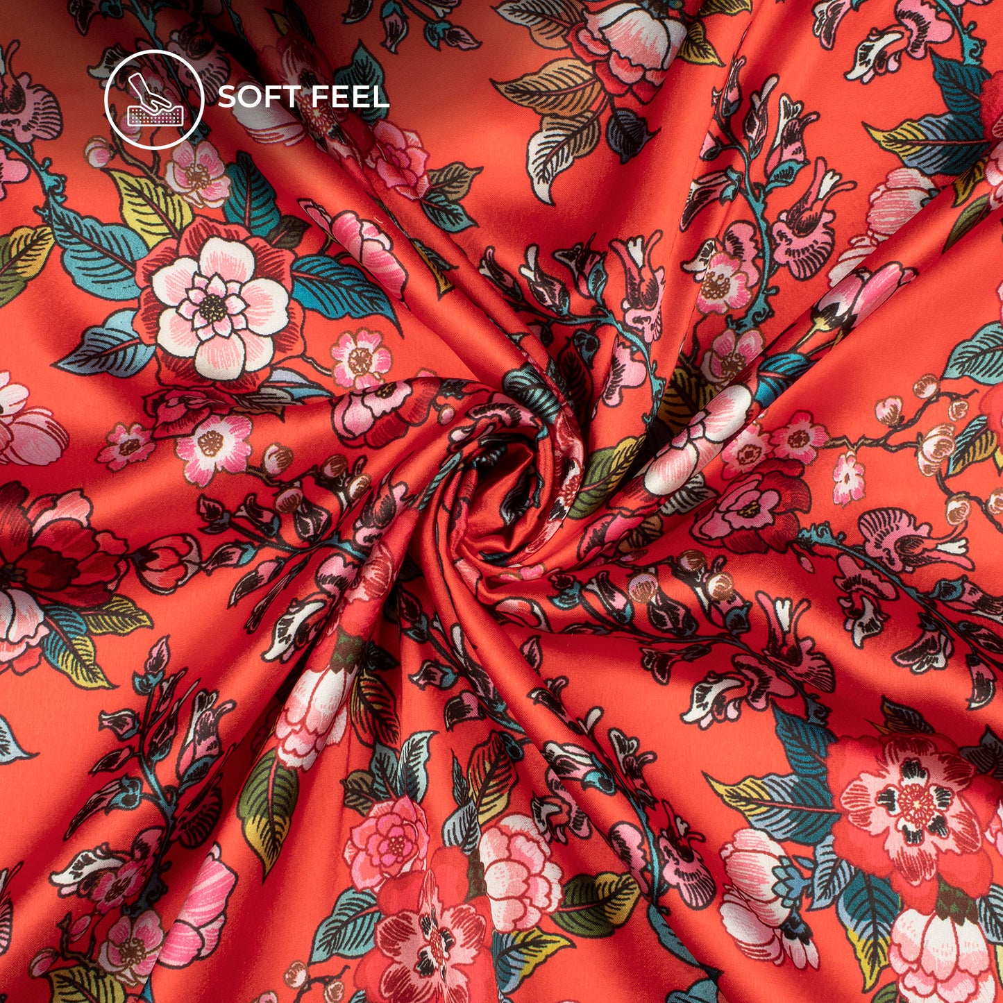 Trendy Red Floral Digital Print Japan Satin Fabric