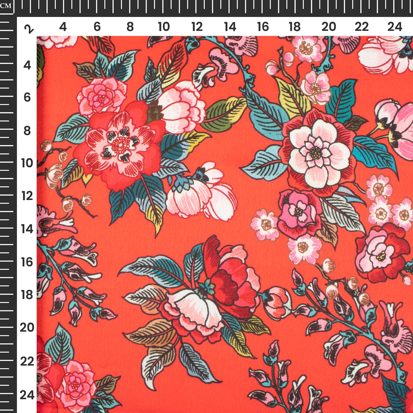 Trendy Red Floral Digital Print Japan Satin Fabric