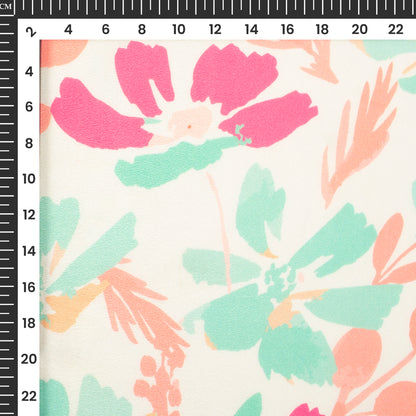 Creamy Floral Digital Print Crepe Silk Fabric
