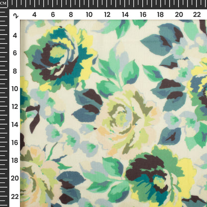 Exclusive Green Rose Digital Print Organza Satin Fabric