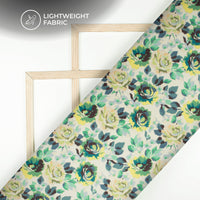 Exclusive Green Rose Digital Print Organza Satin Fabric