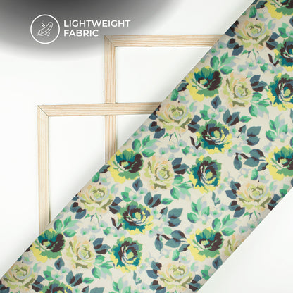Exclusive Green Rose Digital Print Organza Satin Fabric