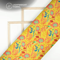 Bright Yellow Digital Print Organza Satin Fabric