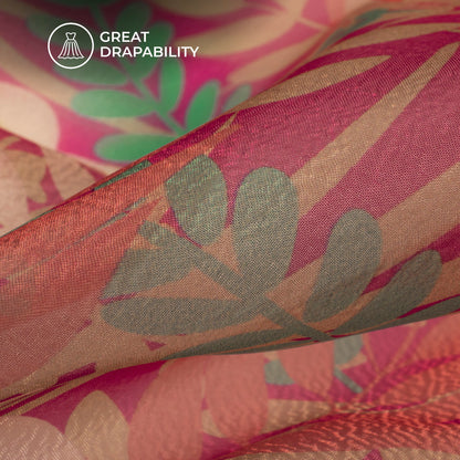 Blushing Leafage Digital Print Organza Satin Fabric