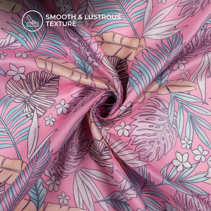 Vintage Leaf Digital Print Organza Satin Fabric