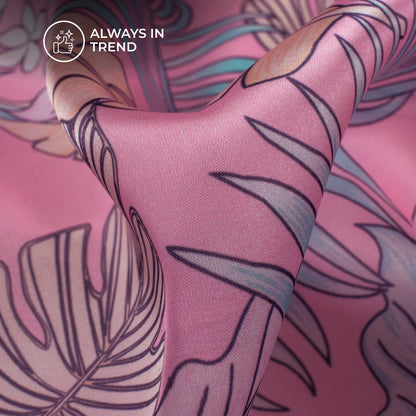 Vintage Leaf Digital Print Organza Satin Fabric