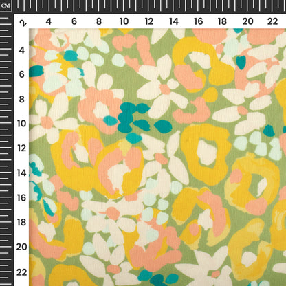 Bright Yellow Floral Digital Print Chiffon Satin Fabric