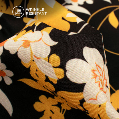 Vintage Black Floral Digital Print Butter Crepe Fabric