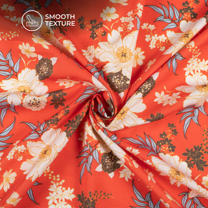 Trendy Red Floral Digital Print Butter Crepe Fabric