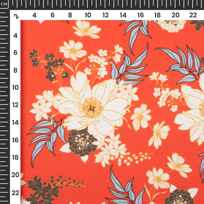 Trendy Red Floral Digital Print Butter Crepe Fabric