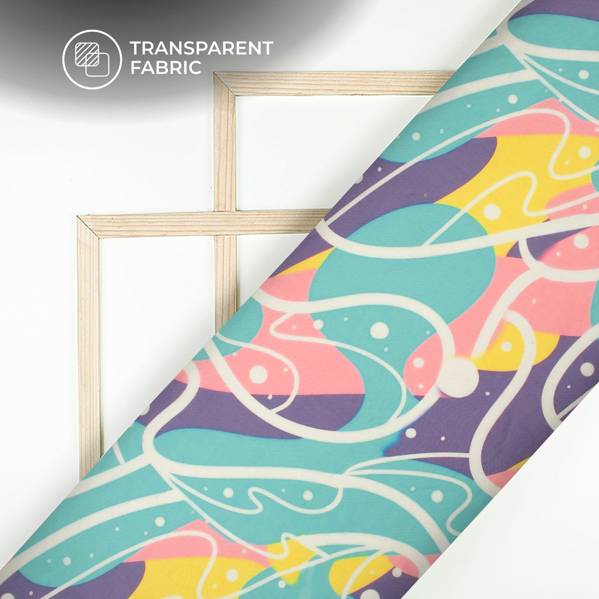 Turquoise Blue Abstract Digital Print Matt Organza Fabric