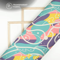 Turquoise Blue Abstract Digital Print Matt Organza Fabric