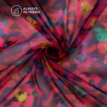 Trendy Pink Floral Digital Print Matt Organza Fabric