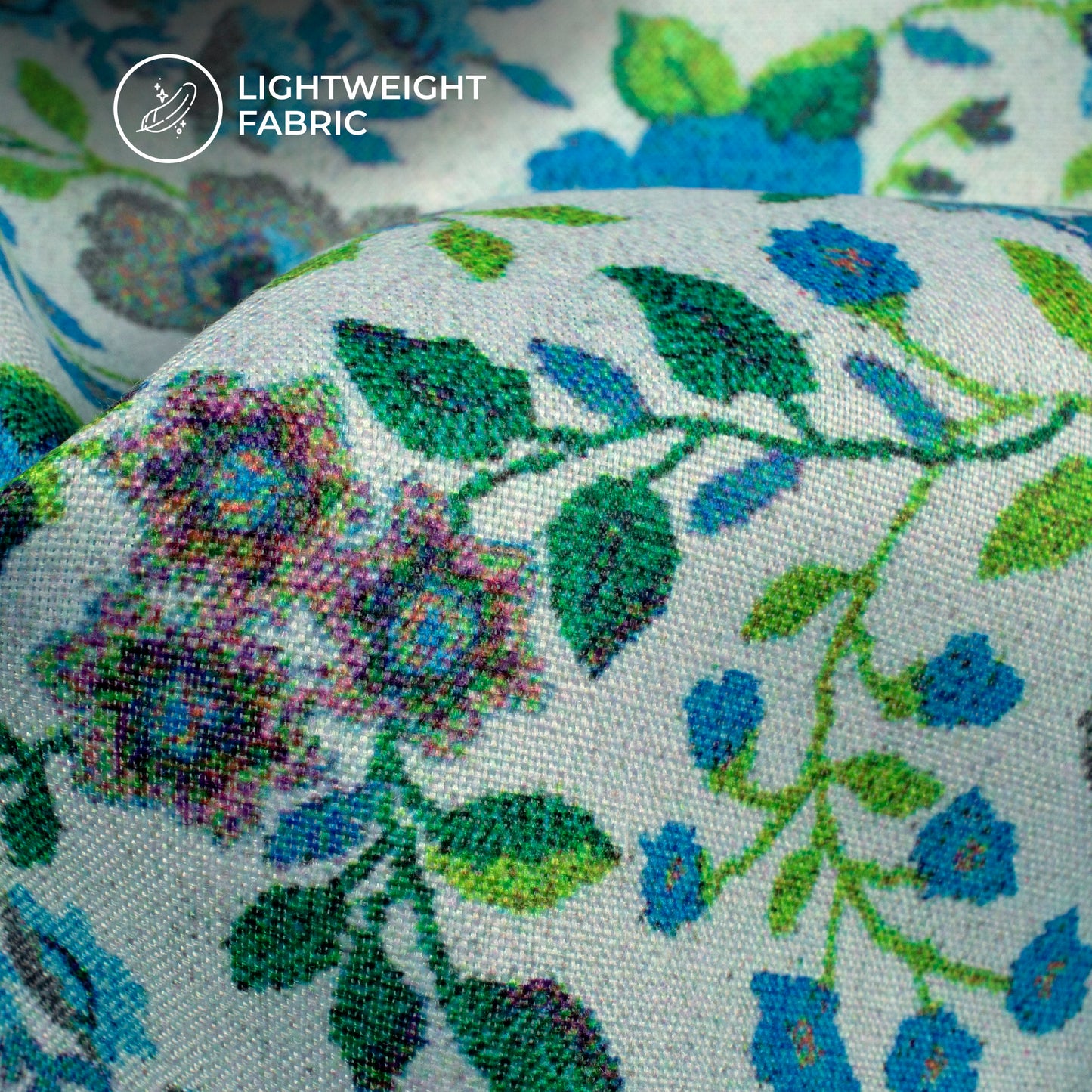 Vintage Floral Digital Print Poly Linen Fabric