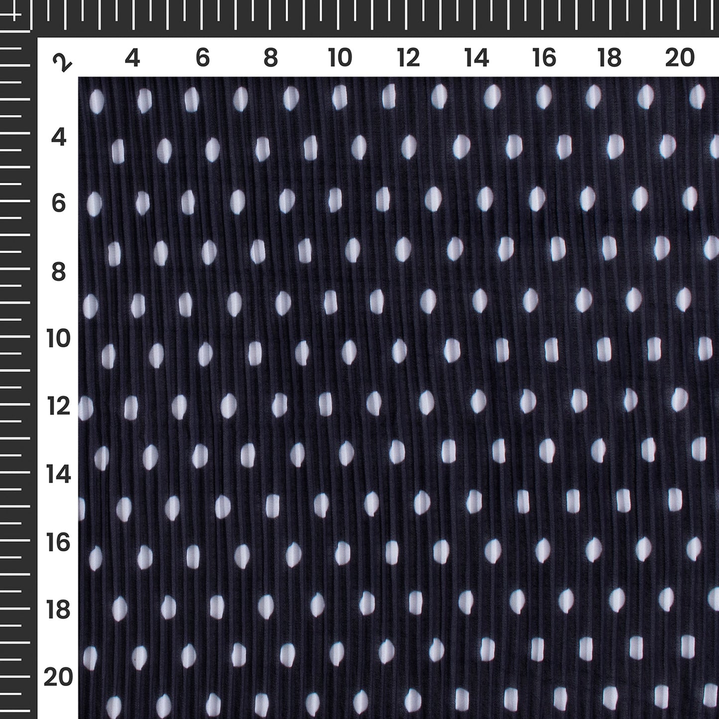Dark Blue Polka Dots Digital Print Georgette Pleated Fabric