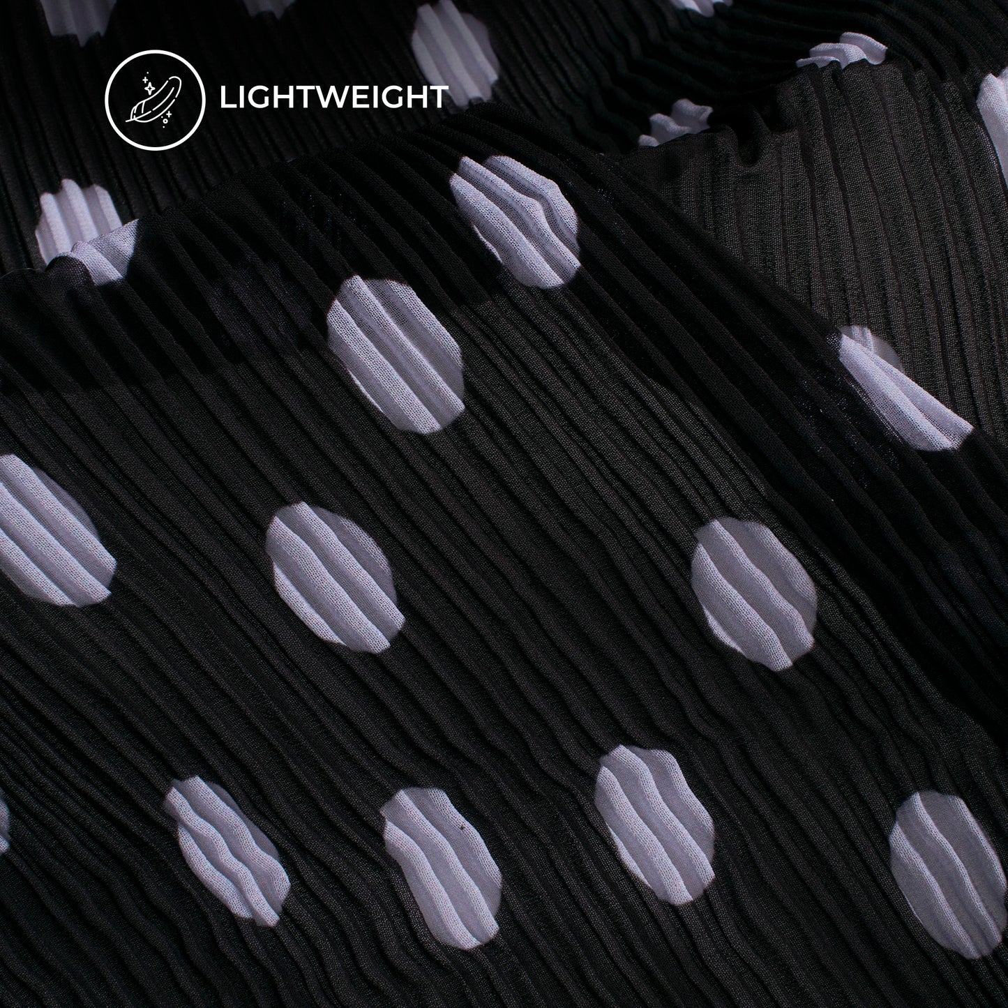 Black Polka Dots Digital Print Georgette Pleated Fabric