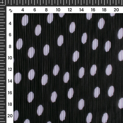 Black Polka Dots Digital Print Georgette Pleated Fabric