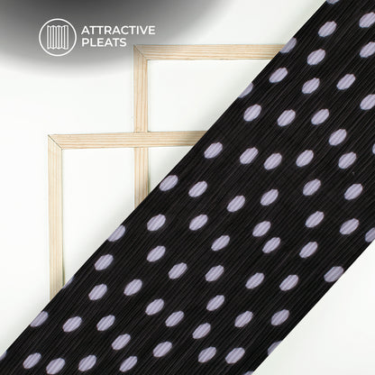 Black Polka Dots Digital Print Georgette Pleated Fabric