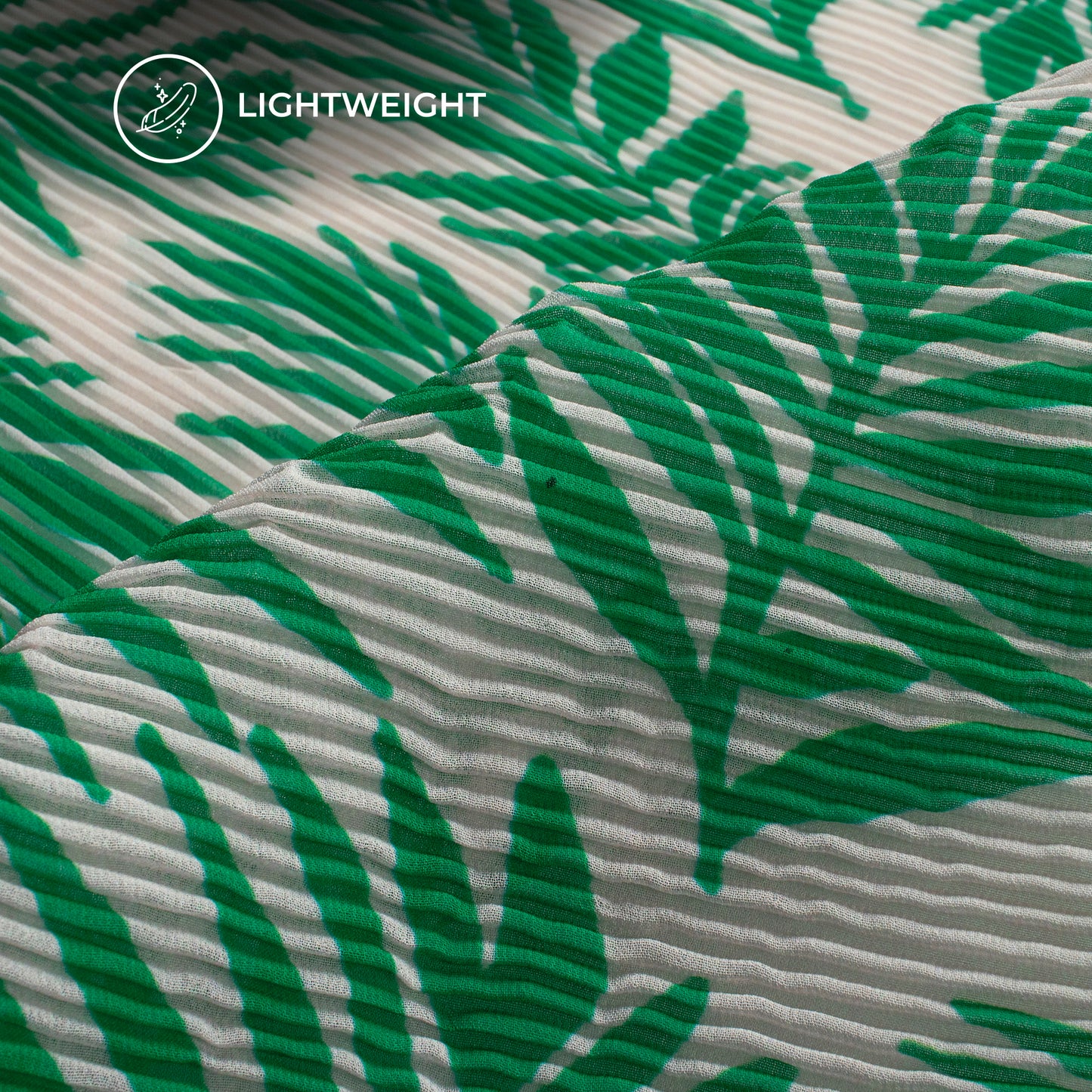 Kelly Green Leaf Digital Print Georgette Pleated Fabric