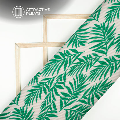 Kelly Green Leaf Digital Print Georgette Pleated Fabric