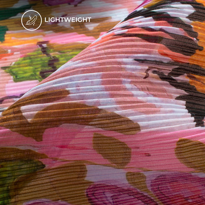 Mult-Color Leaf Digital Print Georgette Pleated Fabric