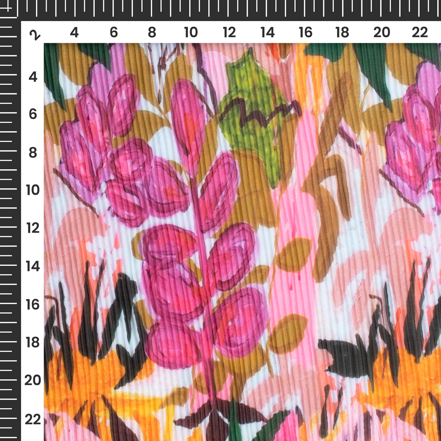 Mult-Color Leaf Digital Print Georgette Pleated Fabric