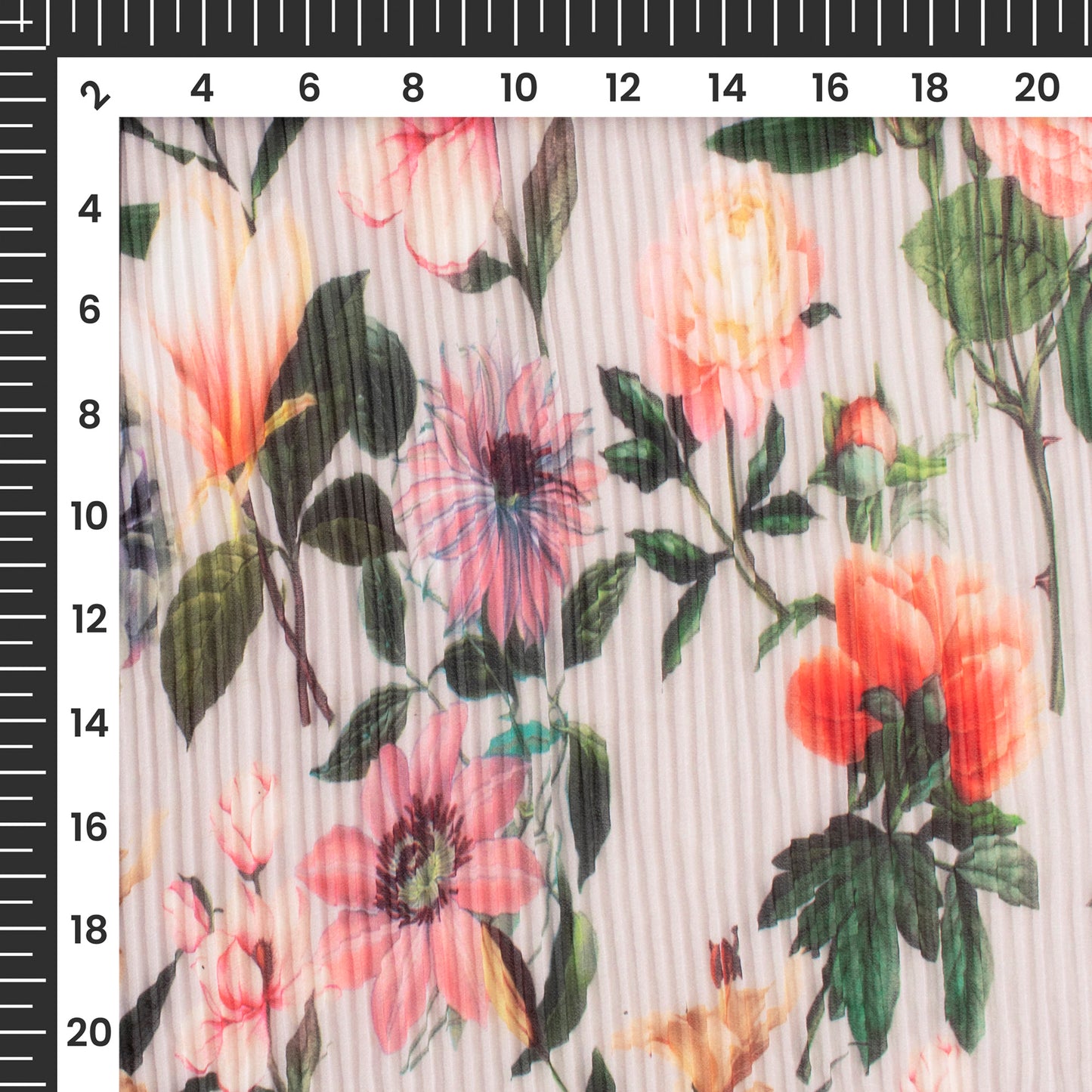 Pastel Pick Floral Digital Print Georgette Pleated Fabric