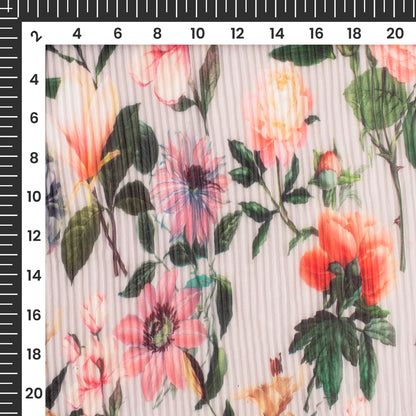 Pastel Pick Floral Digital Print Georgette Pleated Fabric