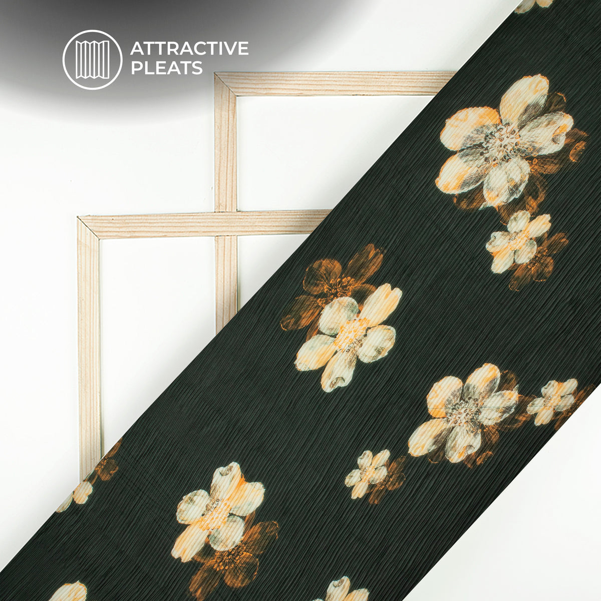 Choclate Black Floral Digital Print Georgette Pleated Fabric