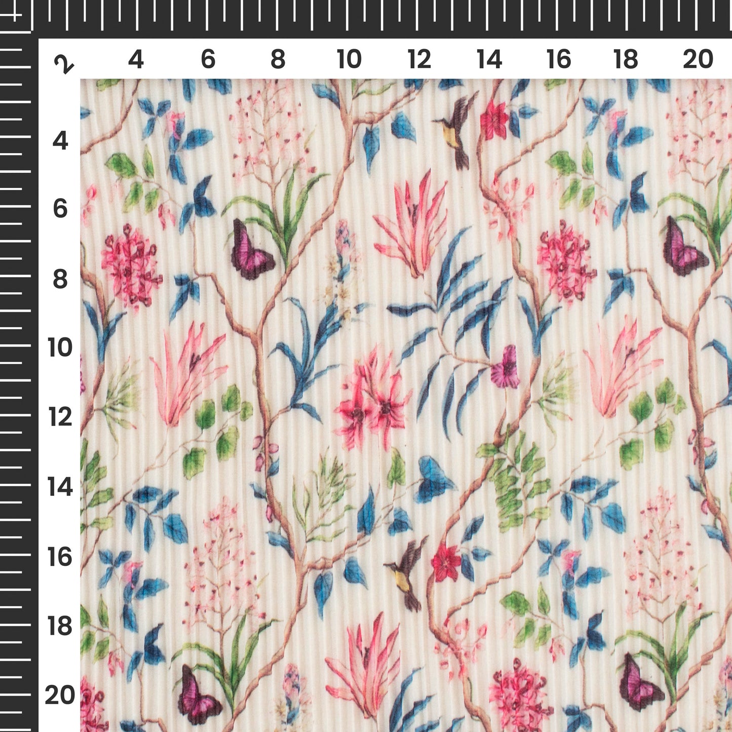baby Pink Floral Digital Print Georgette Pleated Fabric
