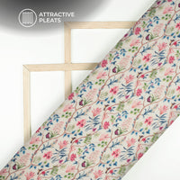 baby Pink Floral Digital Print Georgette Pleated Fabric