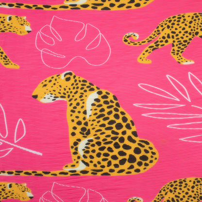 Deep Pink Leopard Digital Print Georgette Pleated Fabric