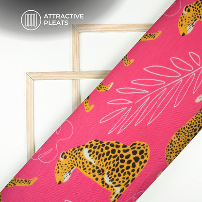 Deep Pink Leopard Digital Print Georgette Pleated Fabric