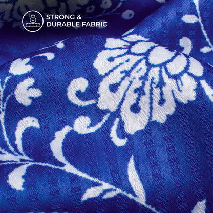 Lapis Blue And White Floral Pattaern Digital Print Sherwani Fabric