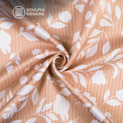 White And Beige Leaf Pattern Digital Print Sherwani Fabric