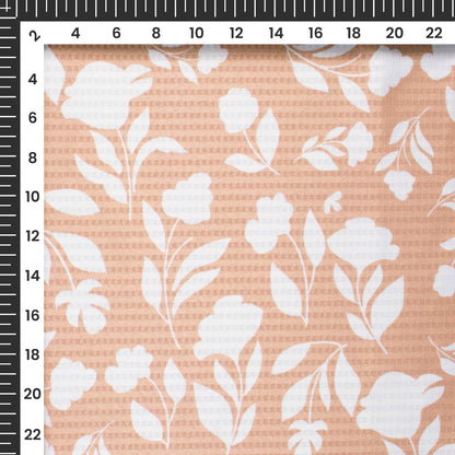 White And Beige Leaf Pattern Digital Print Sherwani Fabric