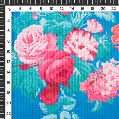 Sky Blue And Pink Floral Pattern Digital Print Sherwani Fabric