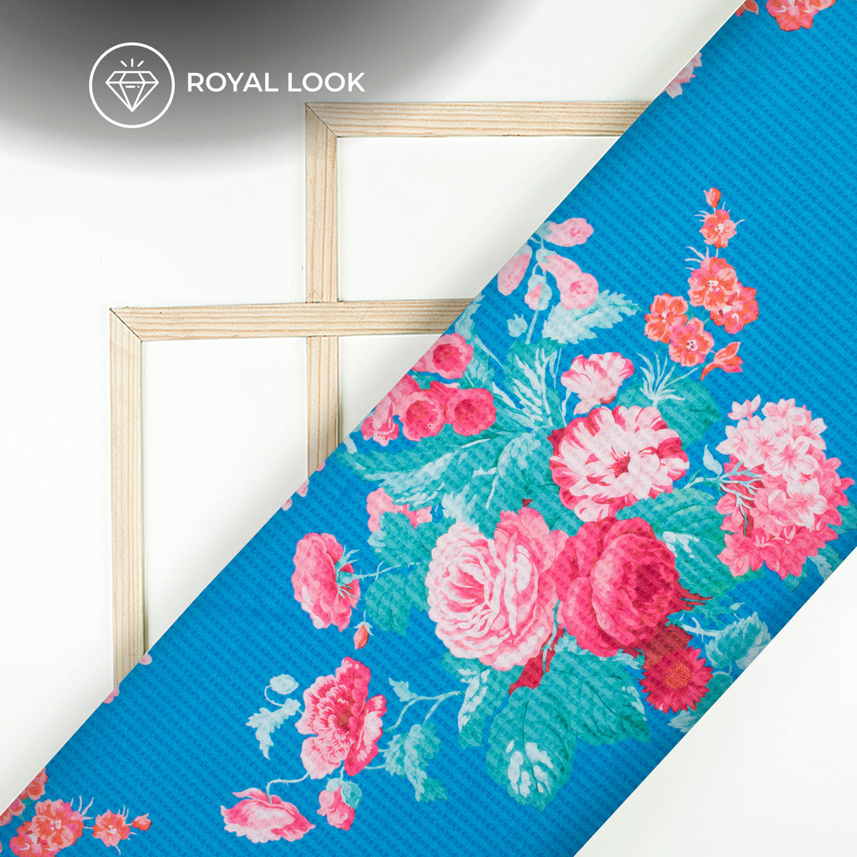 Sky Blue And Pink Floral Pattern Digital Print Sherwani Fabric