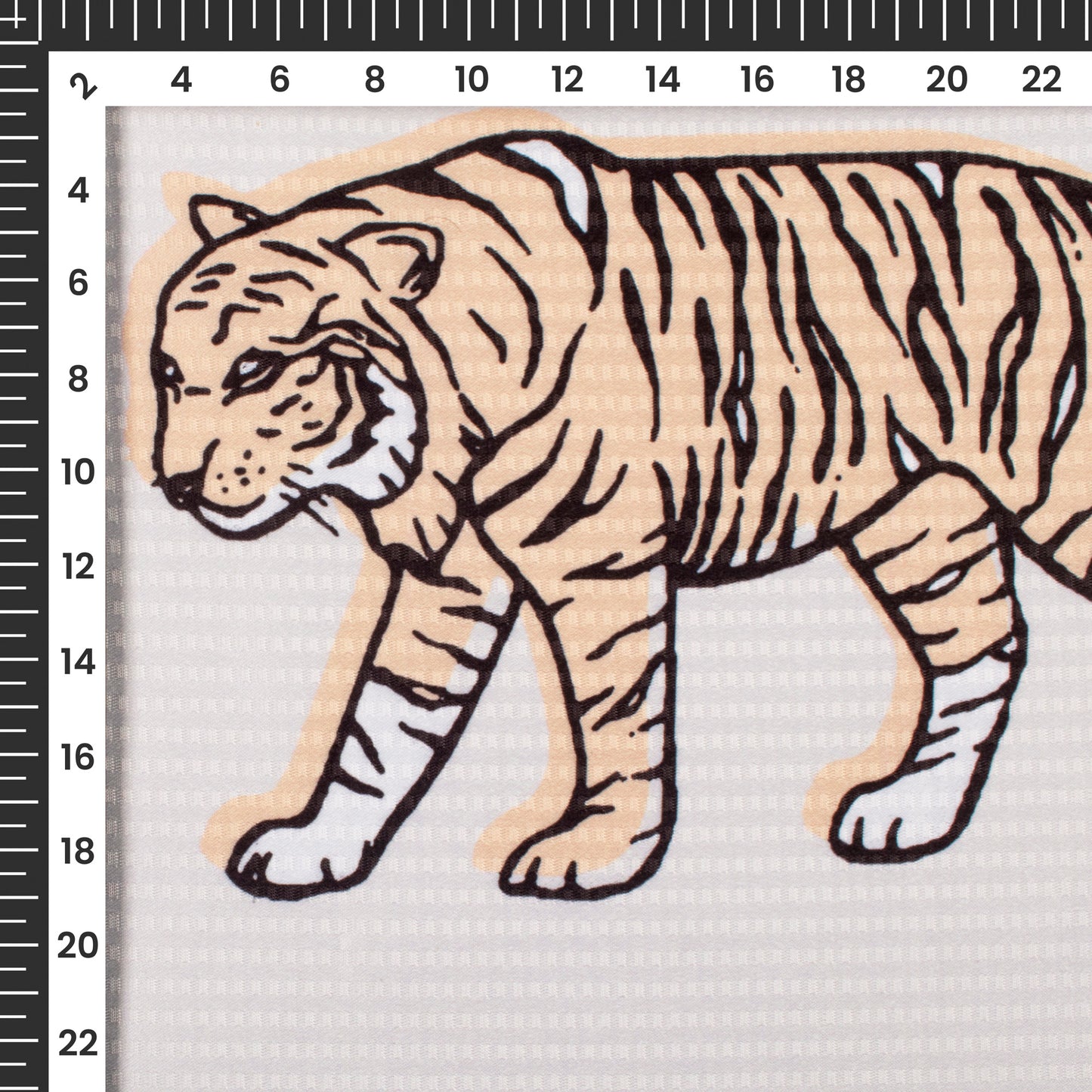 Off White And Orange Animal Pattern Digital Print Sherwani Fabric