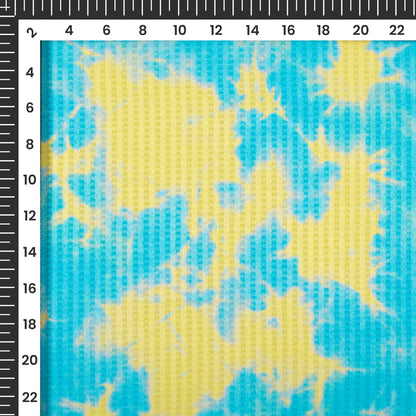 Yellow And Sky Tye And Dye Pattern Digital Print Sherwani Fabric