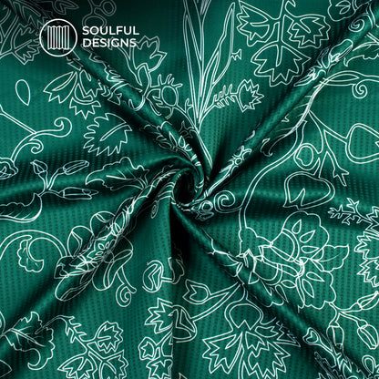 Castleton Green And White Floral Pattern Digital Print Sherwani Fabric