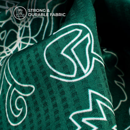 Castleton Green And White Floral Pattern Digital Print Sherwani Fabric