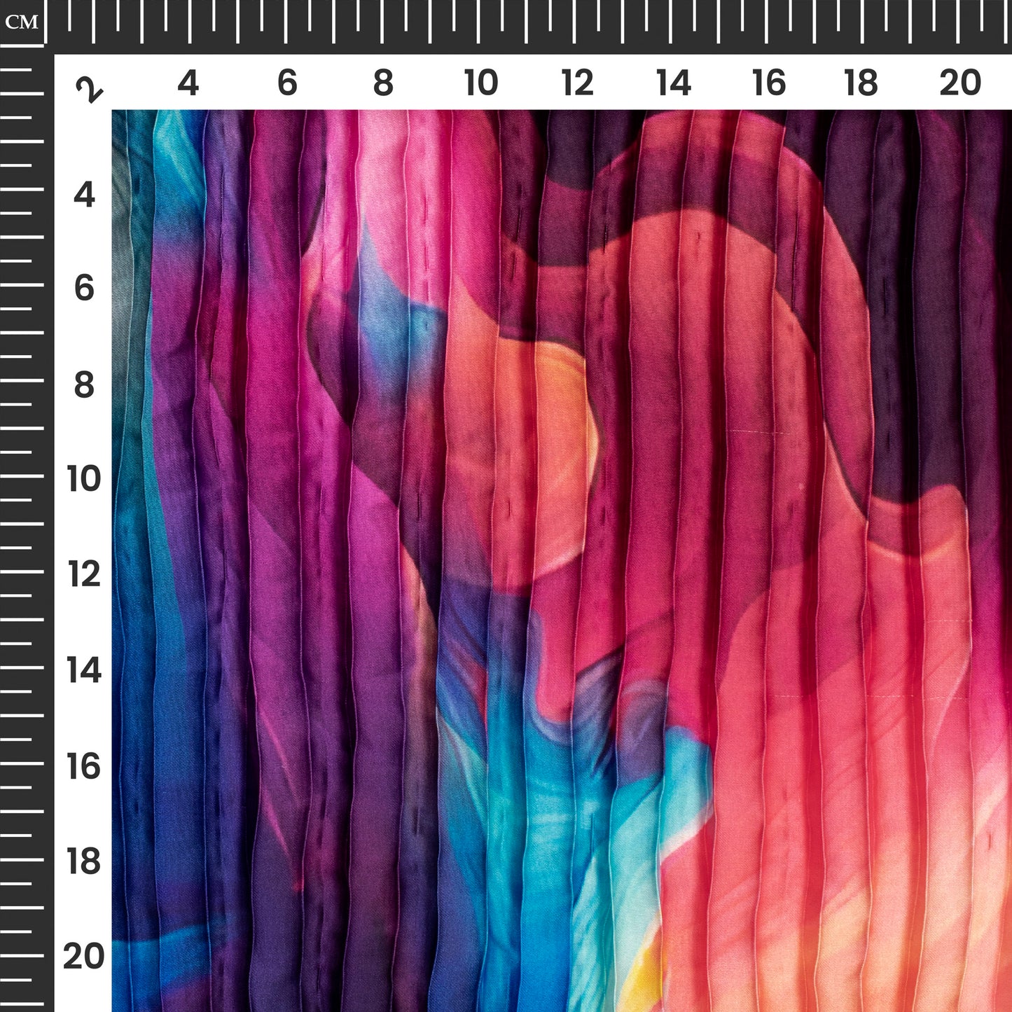 Multi Color Abstract Digital Print Japan Satin Pleated Fabric