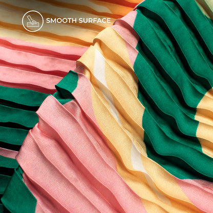 Tangerine Orange Abstract Digital Print Japan Satin Pleated Fabric