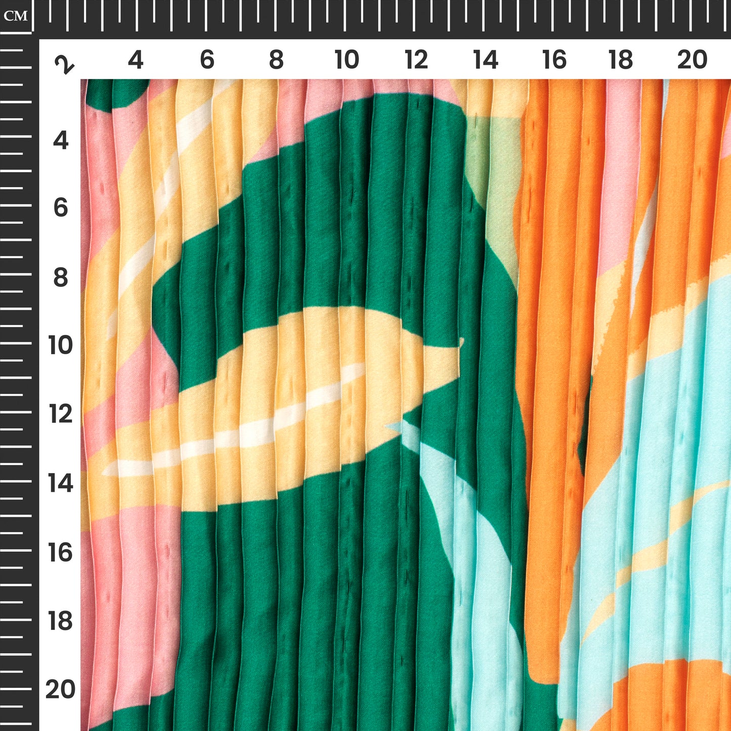 Tangerine Orange Abstract Digital Print Japan Satin Pleated Fabric