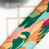 Tangerine Orange Abstract Digital Print Japan Satin Pleated Fabric