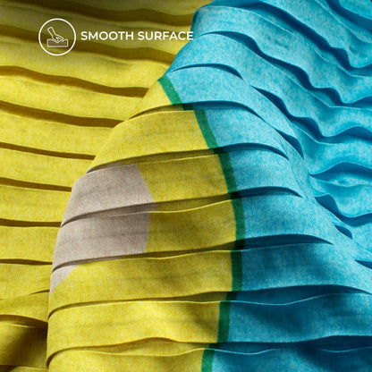 Lemon Yellow Abstract Digital Print Japan Satin Pleated Fabric